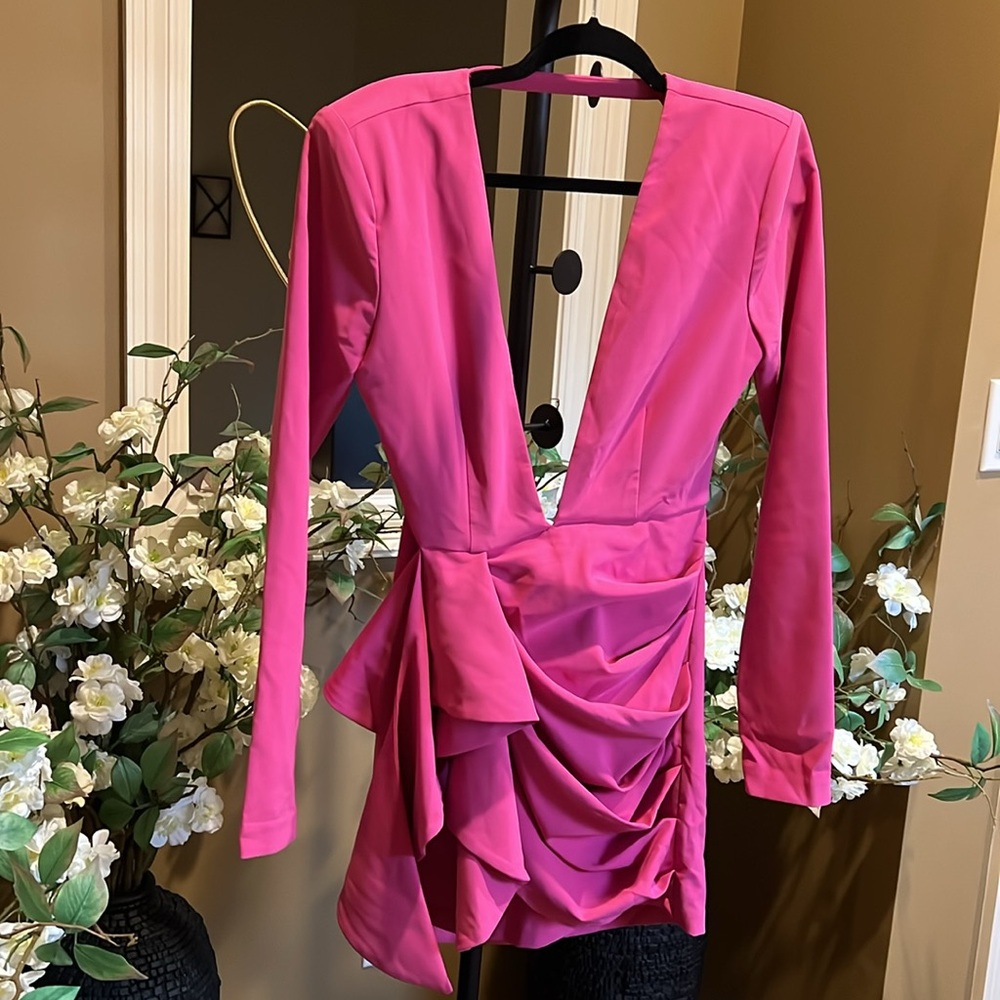 MICHAEL COSTELLO X REVOLVE HOT PINK PLUNGE MINI DRESS MEDIUM NEW